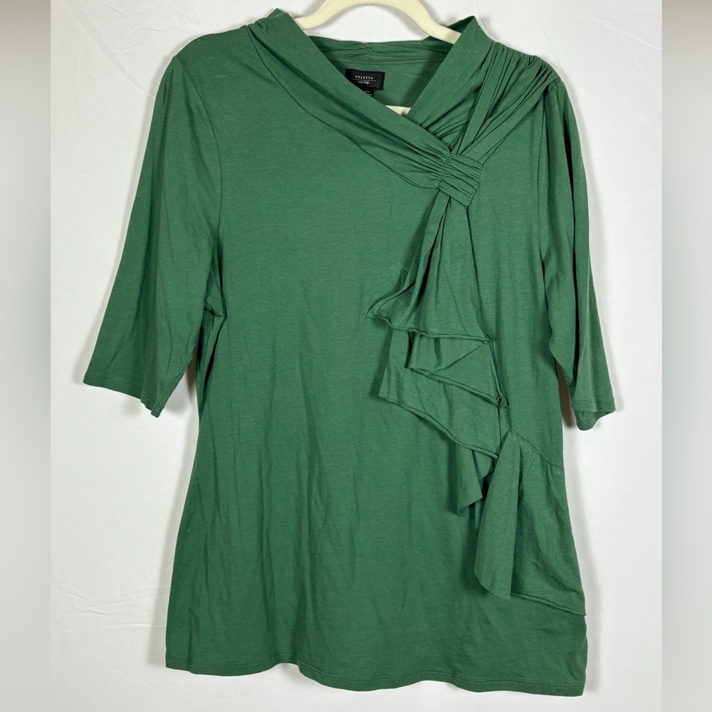 Deletta Green Blouse with Ruffle Detail. From Anthropologie. Never Worn!